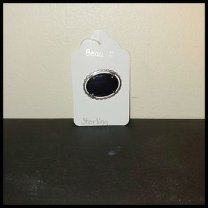 Vintage Marked Beau Sterling and Onyx Broach